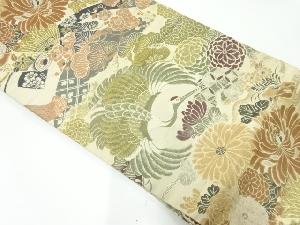 アンティーク　鶴に草花模様織出し名古屋帯（材料）